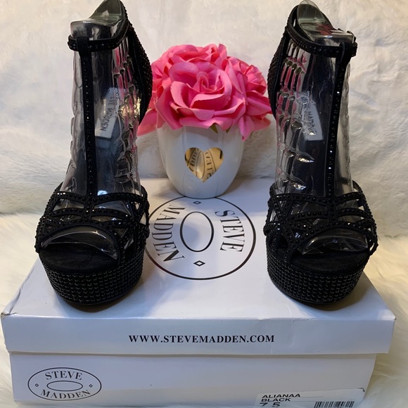 Steve Madden Alianaa T-Strap Black Rhinestones - Picture 3 of 16